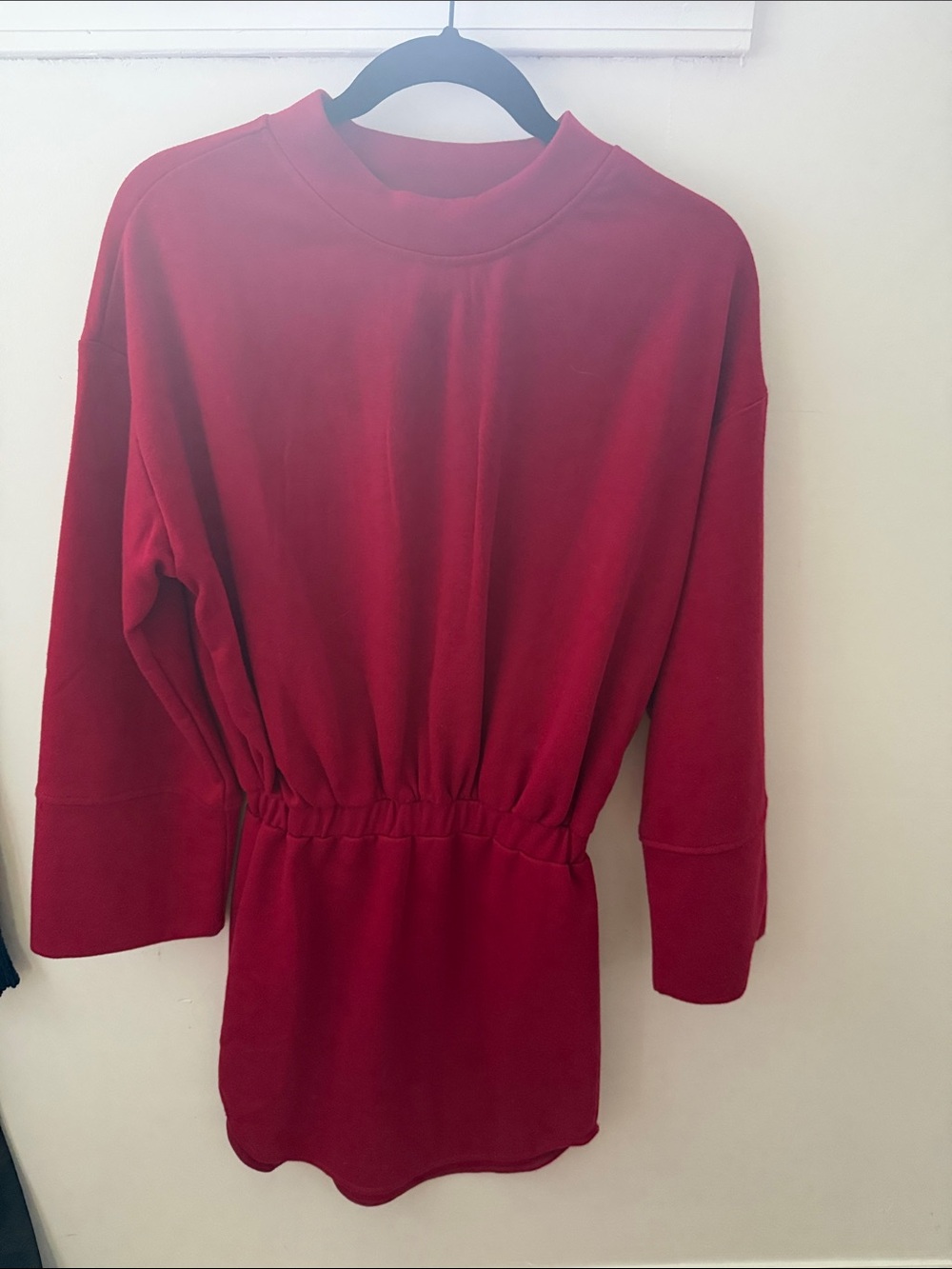 Women's Red Cinched-Waist Sweater dress LOOKS BETTER ON